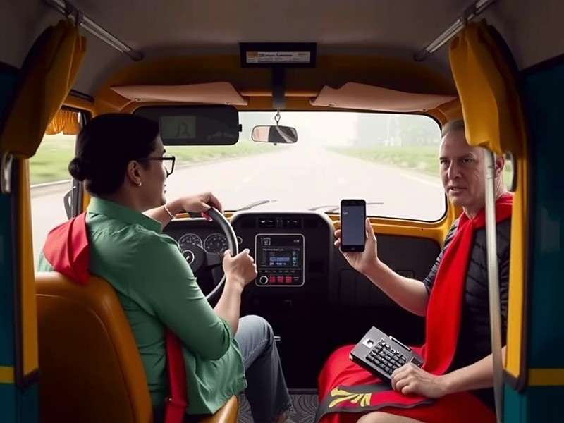 Rickshaw Express India screenshot showing a passenger bargaining with the driver